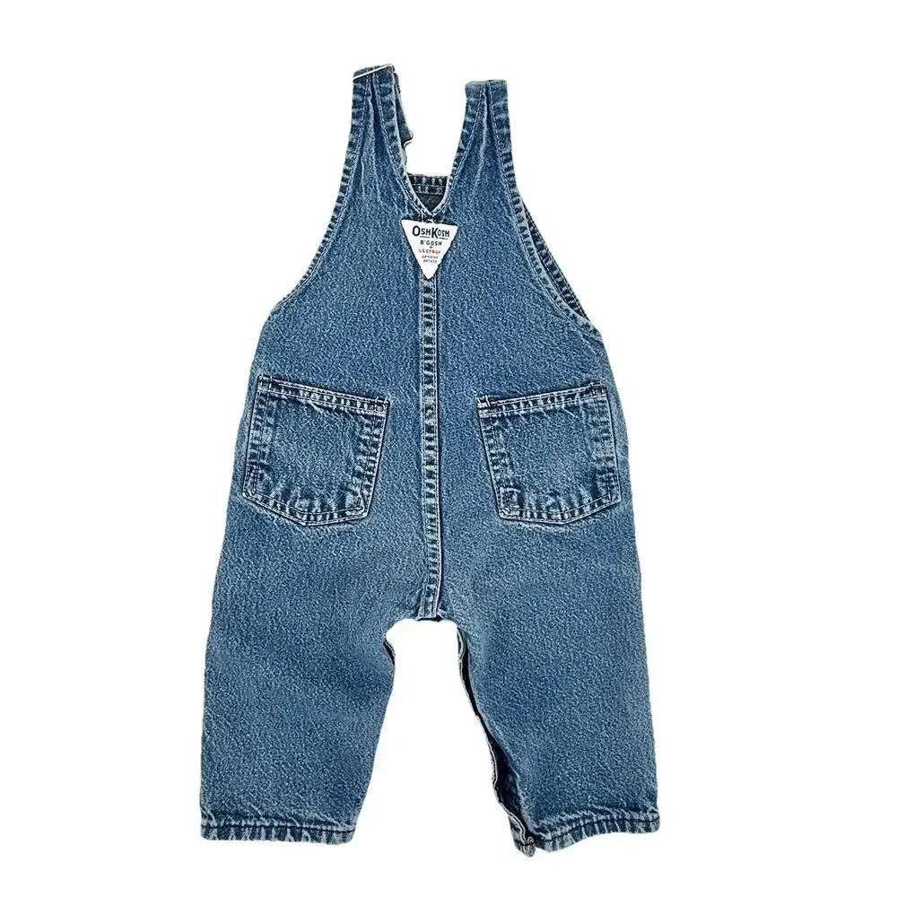 Vintage OshKosh B'gosh Bib Overalls 12m Blue Denim VESTBAK Made USA 80s-90s